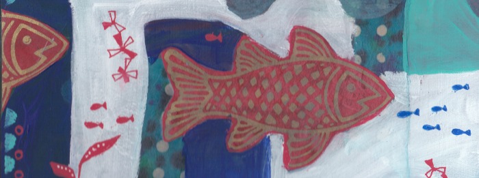 Red Fish mixed media artwork